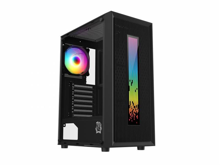 GABINETE RAPTOR VORTEX TG MID TOWER RGB BACK FAN X1 + LED FRONTAL